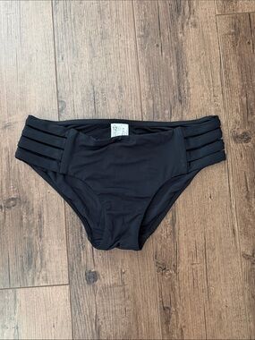 Seafolly Black high Rise Bikini Brief with Triple Side Straps